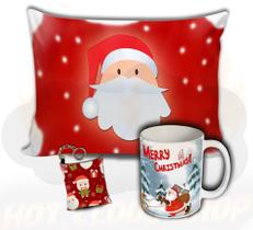 Kit Papai Noel Feliz Natal Caneca Almofada Chaveiro