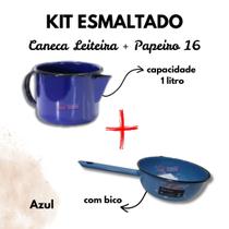 Kit Papeiro 16 + Leiteira Esmaltada Ágata Azul