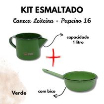 Kit Papeiro 16 + Leiteira Esmaltada Ágata Verde Kit Papeiro 16 + Leiteira Esmaltada Ágata Verde