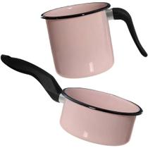 Kit papeiro+ Leiteira esmaltado- Linha baby- Rosa bebe Kit papeiro+ Leiteira esmaltado- Linha baby- Rosa bebe