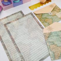 Kit Papeis de Carta com Envelopes La Palomita - Mapa Mundi