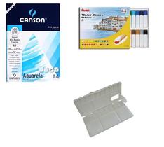 Kit Papel Canson Aquarela + Aquarela Pentel 24 Cores + Godê Sinoart Kit Papel Canson Aquarela + Aquarela Pentel 24 Cores + Godê Sinoart