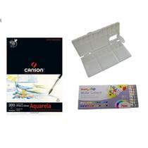 Kit Papel Canson Aquarela + Aquarela Pentel 24 Cores WFRS + Godê Sinoart