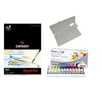 Kit Papel Canson Aquarela + Aquarela Pentel tubo 12 cores + gode Sinoart