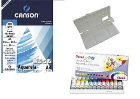 Kit Papel Canson Aquarela +aquarela Pentel WFR 12 Cores+godê