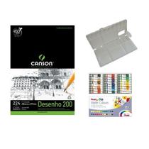 Kit Papel Canson Desenho + Aquarela Pentel Tubo 24 cores + Gode Sinoart