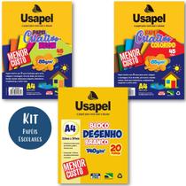 Kit Papel Criativo Colorido Neon 13 Cores + Bloco de Desenho Branco 140g Escolar ideal para Desenho Colagem Dobradura