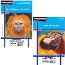 Kit Papel Fotográfico 180g 50fls A4 + Papel Foto Adesivo 130g 50fls A4 Glossy Brilhante Impressão Fotos Rótulos Convites