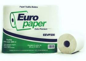 Kit Papel Toalha Bobina Auto Corte 100% Celulose c/6 rolos de 20cm x 200 metros - Euro Paper