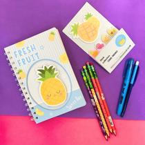 Kit Papelaria 8 Peças Papelaria Frutas Fofa Material Escolar