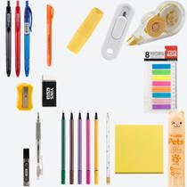 Kit Papelaria Artesanato Motor 20 Itens Lapiseira Cola Bastão Lápis Borracha Apontador Estilete Cortador -