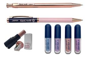 Kit Papelaria Bruna Tavares Caneta Lapiseira 4 Marca Texto Borracha Apontador Escolar Escritório Completo