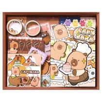 Kit Papelaria Capivara Diy Scrapbook, Journal E Stickers
