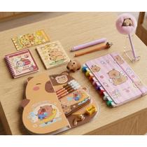 Kit Papelaria Capivara Kawaii Completo 20 Itens: Caderno Disco e Acessórios Escolares Fofos Kit Papelaria Capivara Kawaii Completo 20 Itens: Caderno Disco e Acessórios Escolares Fofos