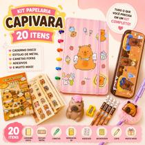 Kit Papelaria Capivara Kawaii Completo 20 Itens: Caderno Disco e Acessórios Escolares Fofos Kit Papelaria Capivara Kawaii Completo 20 Itens: Caderno Disco e Acessórios Escolares Fofos