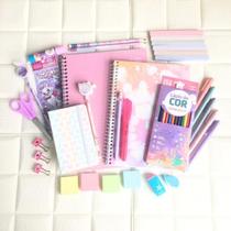 Kit Papelaria Combo Master Candy Pasteis Caderno Canetas
