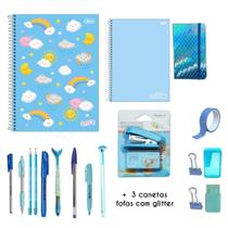 Kit Papelaria Combo Master Tons Azul Studygram Caneta
