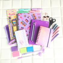 Kit Papelaria COMBO MASTER Tons de Roxo Lilás Pastel Neon Super