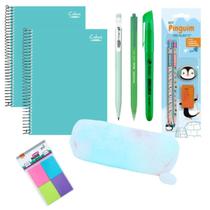 Kit Papelaria Escolar Kawai Fofo Turquesa Volta As Aulas