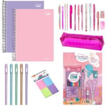 Kit Papelaria Estojo Tons De Rosa Escolar Completo 45 Itens Kit Papelaria Estojo Tons De Rosa Escolar Completo 45 Itens
