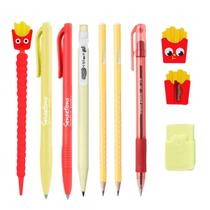 Kit Papelaria Fofa Batata Frita Kawaii Lapis Borracha Apontador Caneta Fofas