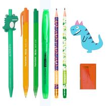 Kit Papelaria Fofa Dinossauro Dino Kawaii Lapis Borracha Apontador Caneta Fofas Kit Papelaria Fofa Dinossauro Dino Kawaii Lapis Borracha Apontador Caneta Fofas
