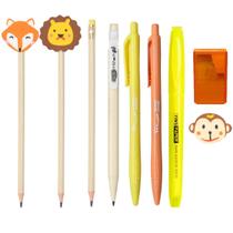 Kit Papelaria Fofa Floresta Encantada Kawaii Lapis Borracha Apontador Caneta Fofas