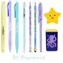 Kit Papelaria Fofa Fundo do mar Kawaii Lapis Borracha Apontador Caneta Fofas