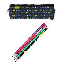 Kit Papelaria Fofa Game Estojo + 04 Lápis Borracha Kit Papelaria Fofa Game Estojo + 04 Lápis Borracha