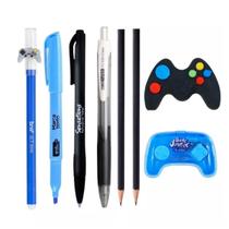 Kit Papelaria Fofa Games Joystick Kawaii Lapis Borracha Apontador Caneta Fofas