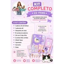 Kit Papelaria Fofa Kawaii Completo Caderno Puff mais Canetas mais Adesivos Presente