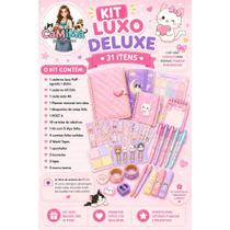 Kit Papelaria Fofa Kawaii Completo Caderno Puff mais Canetas mais Adesivos Presente