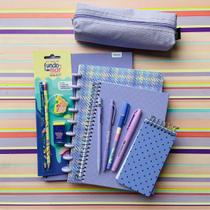 Kit Papelaria Fofa Kawaii Tons de Lilas e Roxo Com Estojo Escolar Volta as aulas
