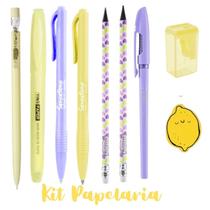 Kit Papelaria Fofa Lemon Kawaii Lapis Borracha Apontador