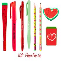 Kit Papelaria Fofa Melancia Kawaii Lapis Borracha Apontador Kit Papelaria Fofa Melancia Kawaii Lapis Borracha Apontador