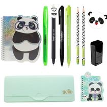 Kit Papelaria Fofa Panda Pandinha Kawaii Lapis Borracha