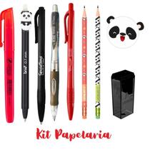 Kit Papelaria Fofa Panda Pandinha Kawaii Lapis Borracha