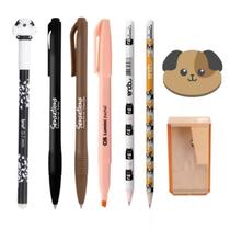 Kit Papelaria Fofa Pets Bichinhos Kawaii Lapis Borracha Apontador Caneta Fofas