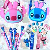 Kit Papelaria Fofa Stitch Criativo Escolar Bolsinha Infantil
