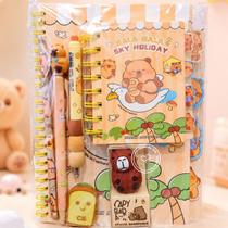Kit Papelaria Fofa Tema Capivara 7 Itens Combinando Cor:Marrom