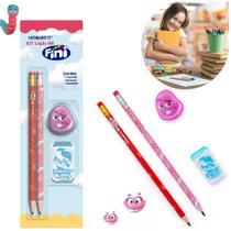 Kit Papelaria Lápis, Borracha E Apontador Fini Leo E Leo
