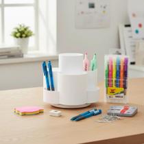 Kit Papelaria Organizador Mesa Compartimentos Escritorio Clips Volta as Aulas Borracha Cantas Marca texto