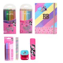 Kit Papelaria Rebecca Bonbon Com Caderno Lápis Pastel e Neon Grifa Texto Apontador Jumbo Cola Bastão Escolar Skypaper