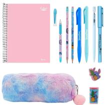 Kit Papelaria Stitch Kawaii Lapis Borracha Apontador Caneta