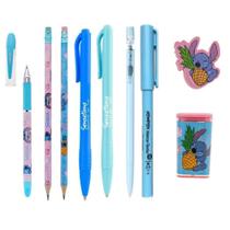 Kit Papelaria Stitch Kawaii Lapis Borracha Apontador Caneta
