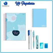 Kit Papelaria Tons de Azul Cor Azul Escolar Neon Pastel