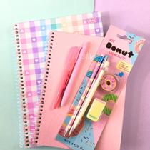 Kit Papelaria Tons De Rosa Fofa Donuts Kit Papelaria Tons De Rosa Fofa Donuts