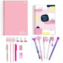 Kit Papelaria Tons de Rosa Fofa Kawaii Cor Rosa Escolar Neon Pastel