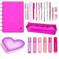 Kit Papelaria Tons De Rosa Pink Premium Kawai Escolar