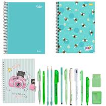 Kit Papelaria Tons De Verde Escolar Completo